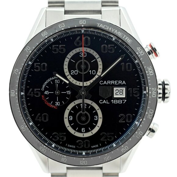 Tag Heuer 44mm Mens Carrera Automatic Black Dial Chrono Cal 1887 Watch - Picture 7 of 8